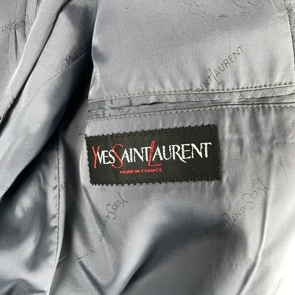 Yves Saint Laurent Blazer Mens 43 Blue Gray Made in France Wool Blend Sport Coat